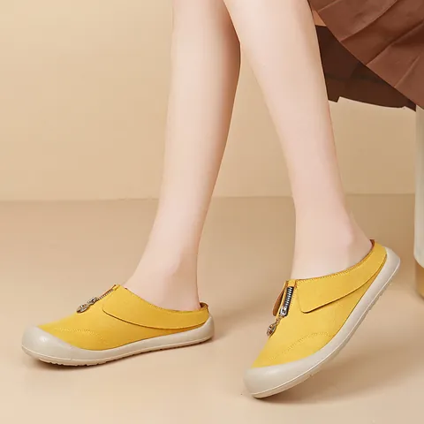 Women's Casual Mules Lightweight Comfortable Slip-on Shoes Thick Sole Fabric Zipper Decor Fashion Sneakers Slides For Daily Wear