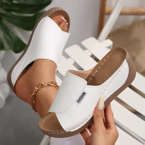 Wedge Peep Toe Slippers Women Platform Sandals Fashion PVC Contrast Stitching Thick Sole Daily Beach Outdoor Casual Summer Shoes