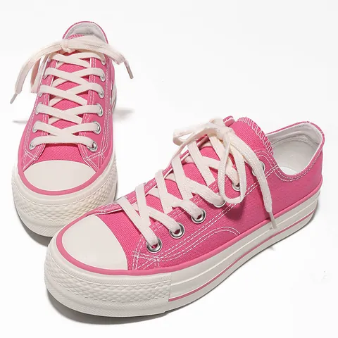 Women Fashion Platform Canvas Shoes Low Top Lace Up Solid Color Breathable Casual Board Shoes Outdoor Walking Sneakers