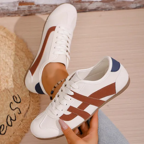 Zapatillas GAT Retro para Mujer Clásicas Casuales German Army Trainers Cuero PU Rayas de Contraste Zapatos Deportivos Planos Ligeros Estilo Coreano