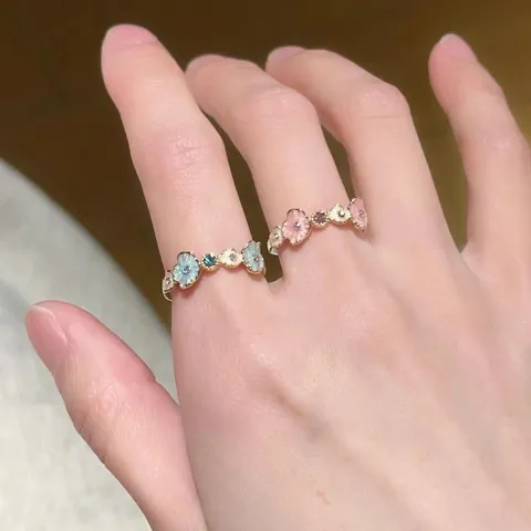 Luxe Blauw Roze Bloem Open Ring Voor Vrouwen Verstelbaar Verguld Emaille Bloemen Strass Vingerring Zoete Sieraden Cadeau