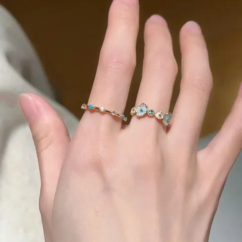 Luxe Blauw Roze Bloem Open Ring Voor Vrouwen Verstelbaar Verguld Emaille Bloemen Strass Vingerring Zoete Sieraden Cadeau