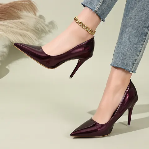 Women's Pointed Toe Stiletto High Heels Patent Leather Shallow Mouth Fashion Pumps Large Size Office Party Dress Shoes