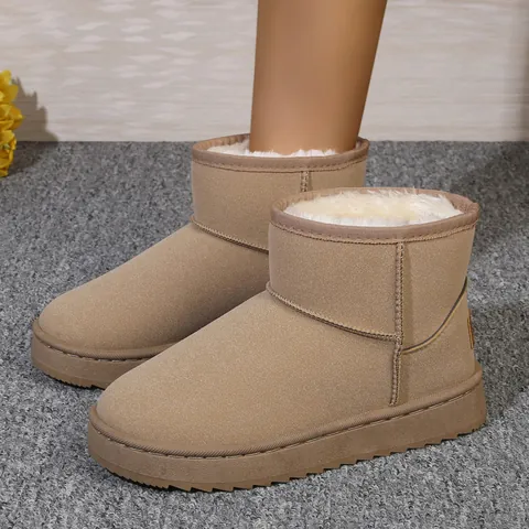 Botas de Nieve de Moda para Mujer Casual Cuero PU Forro Cálido de Felpa Suave Fondo Plano Antideslizante Zapatos de Algodón de Invierno Botines