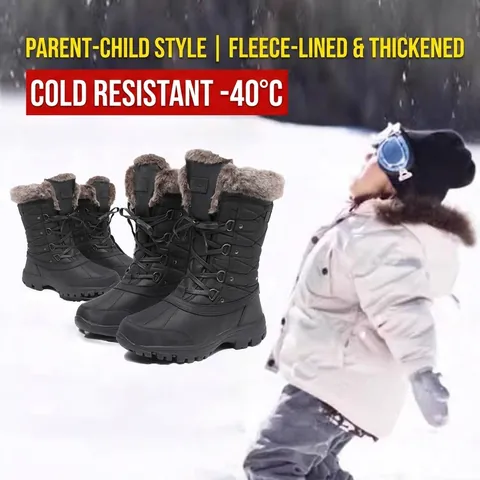 Botas de Nieve Altas para Mujer Niños Impermeable Piel de Vaca Forro de Oveja Botas de Invierno Antideslizante Cálido con Cordones