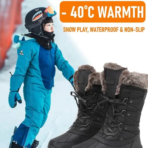 Botas de Nieve Altas para Mujer Niños Impermeable Piel de Vaca Forro de Oveja Botas de Invierno Antideslizante Cálido con Cordones