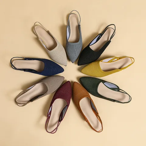 Scarpe Basse Slingback a Punta in Maglia da Donna Traspiranti in Maglia a Coste Suola Morbida Sandali Estivi Casual