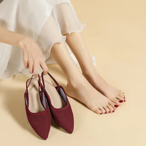 Scarpe Basse Slingback a Punta in Maglia da Donna Traspiranti in Maglia a Coste Suola Morbida Sandali Estivi Casual
