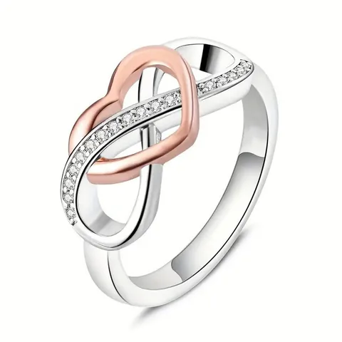 Bague Bicolore Coeur Infini Design Niche Pour Femme Luxe Alliage de Cuivre Or Argent Strass Pavé Bague Cadeau Mariage Rencontre