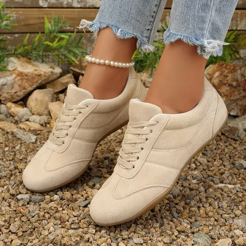 Damen Casual Flache Sneakers Wildleder Schnürschuhe GAT Schuhe Leicht Komfortabel Runde Zehe Low-top Wanderschuhe Für Frauen Alltag
