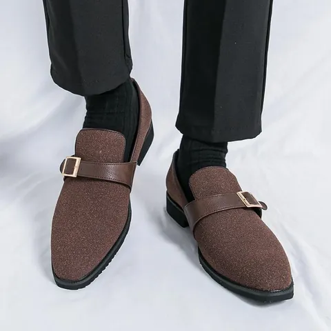 Mocassini Casual da Uomo in Ecopelle PU Slip-on Scarpe da Guida Cinturino Monk Fibbia Metallica Tinta Unita Primavera Scarpe Basse