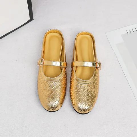 Women's Woven Texture Mules Closed Toe Flat Sandals Elegant Slip On Loafers Retro Minimalist Daily Outdoor Casual Shoes