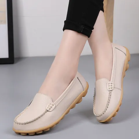 Women's Genuine Leather Nursing Shoes Comfortable Soft Sole Slip-on Loafers Beef Tendon Bottom Casual Flats Work Shoes