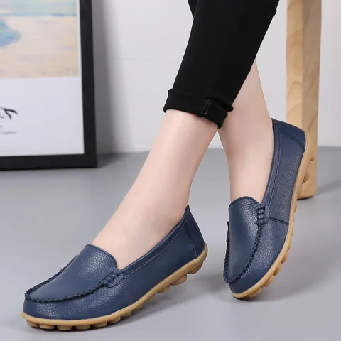 Women's Genuine Leather Nursing Shoes Comfortable Soft Sole Slip-on Loafers Beef Tendon Bottom Casual Flats Work Shoes