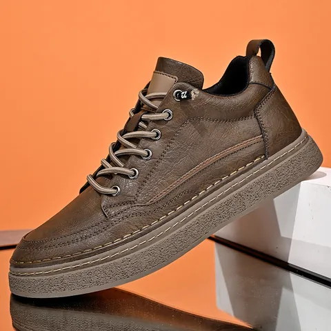 Men Casual Microfiber Leather Board Shoes Retro British Style Handmade Soft Sole Sneakers Wear Resistant Flat Shoes