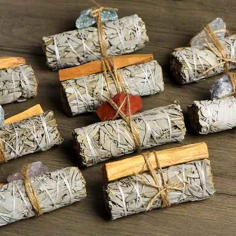 Φυσικό Λευκό Φασκόμηλο Με Ξύλο Palo Santo Και Σετ Ακατέργαστων Κρυστάλλων Πνευματικός Καθαρισμός Σετ Θεραπευτικής Ενέργειας