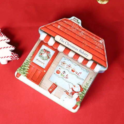 House Shape Tinplate Storage Box Creative Christmas Santa Claus Snowman Sealed Snack Candy Metal Gift Case