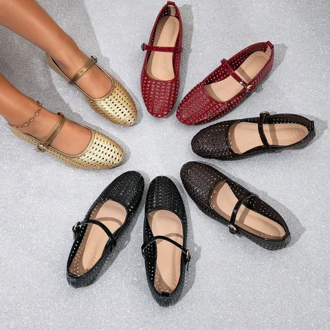 Zapatos Planos Mary Jane Calados para Mujer Transpirables de Cuero PU con Correa de Hebilla para Viaje Diario Verano Citas