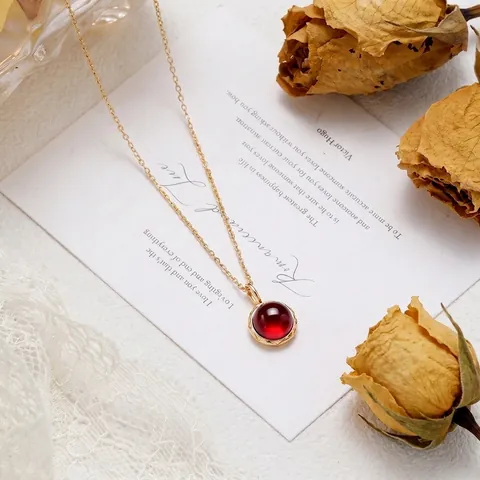Collar de Pendentif de Plata de Ley 925 Granate Natural Labradorita para Mujeres Geométrico Minimalista Dorado Joyería