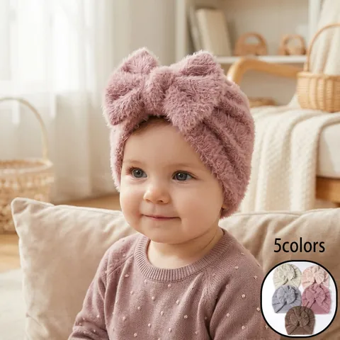 Gorro Turbante de Felpa Cálida para Bebé con Lazo Grande Diadema de Forro Polar Suave para Infantes Niños Invierno Otoño