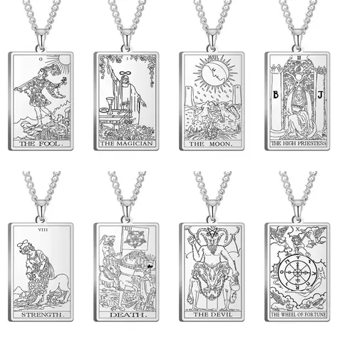 Collar con Colgante de Carta de Tarot El Carro VII de Acero Inoxidable para Hombre Mujer Joyería Hip Hop Vintage Punk Regalo