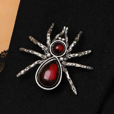 Vintage Gothic Alloy Spider Brooch With Rhinestone Retro Plated Insect Animal Chest Pin For Halloween Party Suit Jewelry