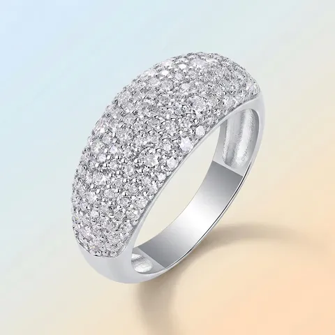 Lussuoso Anello a Cupola in Argento Sterling 925 con Moissanite per Donna Scintillante Anello a Fascia Intarsiato con Diamanti Geometrici Gioielli di Moda