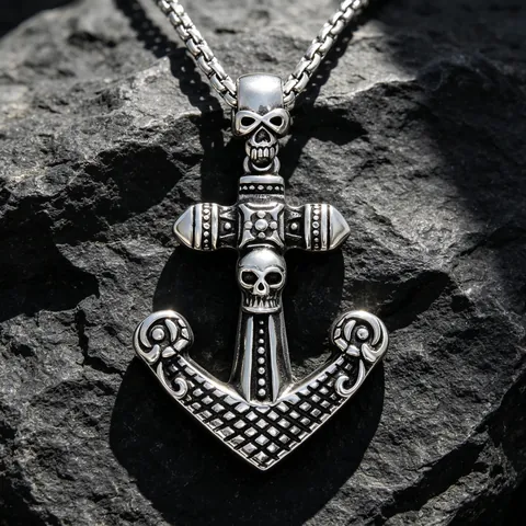 Vintage Gothic Skull Anchor Cross Pendant Necklace For Men Stainless Steel Titanium Steel Punk Rock Nautical Jewelry Gift