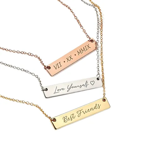 Roestvrijstalen Geometrische Staaf Hanger Ketting Voor Vrouwen Mannen DIY Gepersonaliseerde Gegraveerde Minimalistische Mode Sieraden Cadeau
