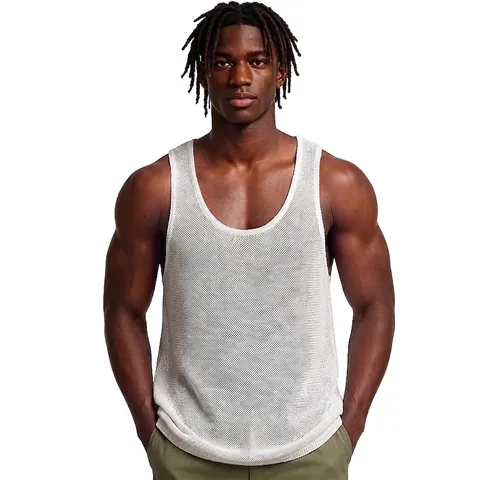 Men's Summer Knitted Tank Top Deep U-Neck Sleeveless Breathable Solid Color Sport Casual Knitted Vest Top