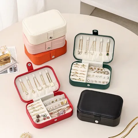Portable Jewelry Box PU Leather Organizer Case Waterproof Travel Storage For Rings Earrings Necklaces Solid Color