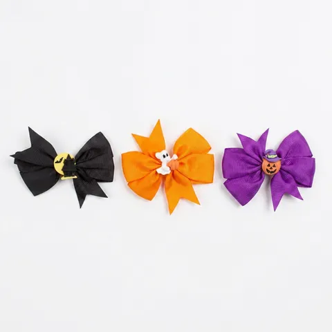 Halloween Grosgrain Ribbon Bow Hair Clips For Kids Toddler Pumpkin Ghost Bat Cartoon Bowknot Hairpin Festival Hair Accessories