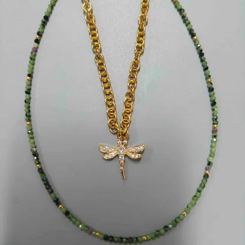 Vintage Libel Hanger Halsketting En Kralen Choker Voor Vrouwen Titanium Staal 18K Verguld Natuursteen Sieraden