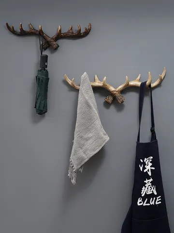 American Vintage Antler Shaped Wall Hook Synthetic Resin Decorative Hanger For Coat Hat Key Entryway Home Decor Organization