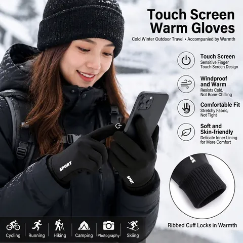 Guantes de Invierno Impermeables para Hombre Mujer Pantalla Táctil Antideslizantes Cálidos Forro de Felpa Deporte Ciclismo Esquí
