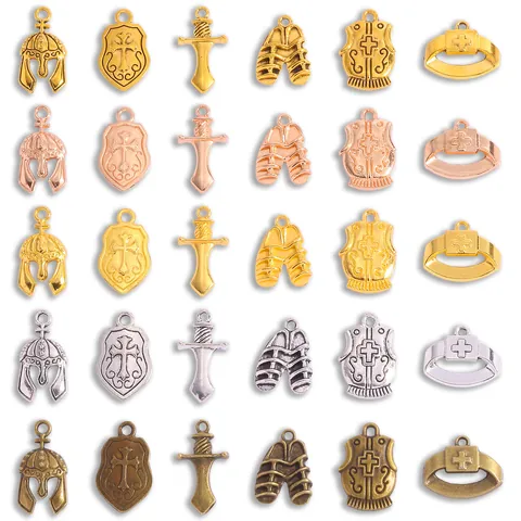Vintage Antique Silver Alloy Medieval Knight Pendants Cross Shield Sword Helmet Charms For DIY Jewelry Making Necklaces