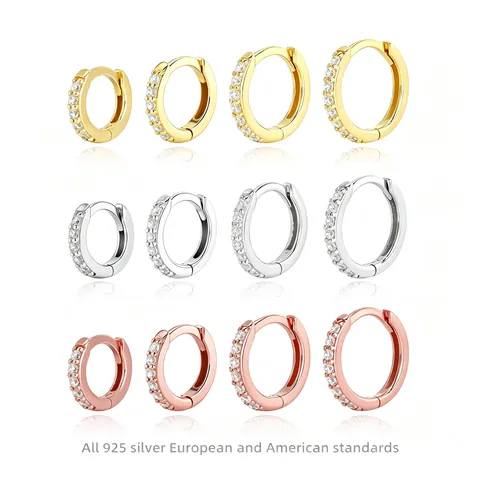 Classic Huggie Hoop Earrings 925 Sterling Silver With 5A Cubic Zirconia Minimalist Chic Jewelry For Women