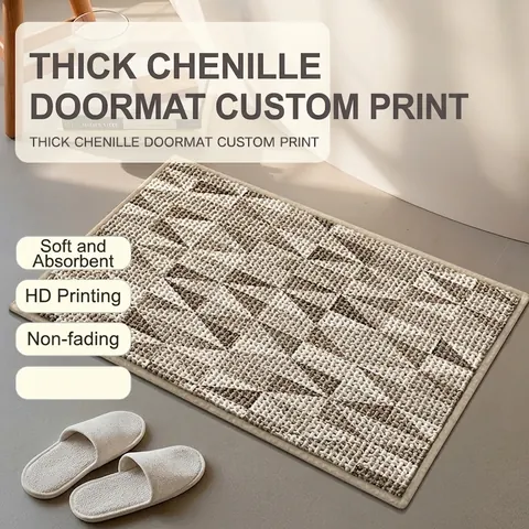 Chenille Bathroom Bath Mat Absorbent Thick Non-Slip Floor Rug Machine Washable Modern Shower Door Entryway Soft Cozy