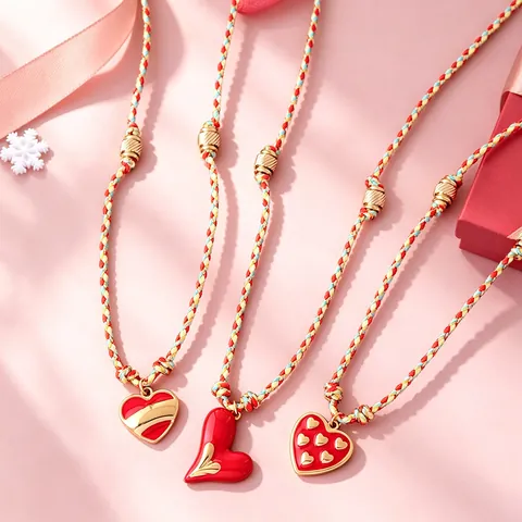 Collar De Colgante De Corazón De Cuerda Tejida A Mano Para Mujer De Acero Inoxidable Cadena Ajustable Colorida Corazón De Esmalte Joyería De Moda Regalo