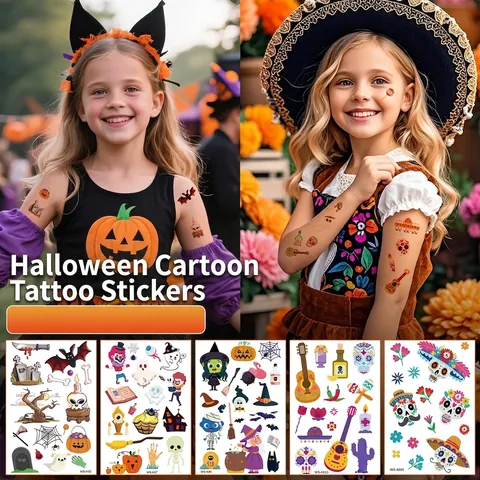 Halloween Luminous Temporary Tattoo Stickers Glow In The Dark Waterproof Cartoon Pumpkin Ghost Party Favors For Kids