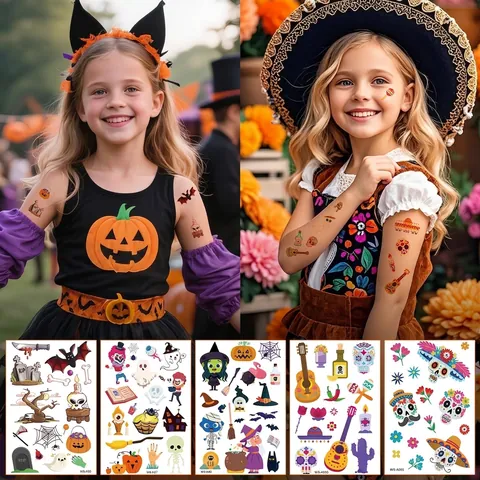 Halloween Leuchtende Temporäre Tattoo Aufkleber Glow In The Dark Wasserdicht Cartoon Kürbis Geist Partyartikel Für Kinder