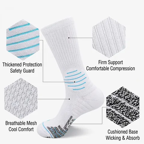 Professional Basketball Socks For Men Women Nylon Polyester Thickened Terry Bottom Non-Slip Shock Absorption Athletic Crew Sport Socks