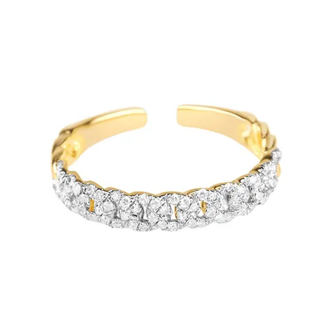 925 Sterling Silber Offener Ring Gedrehte Kette Mikro Pave Weißer Zirkon Verstellbar Luxus Eleganter Schmuck Für Damen