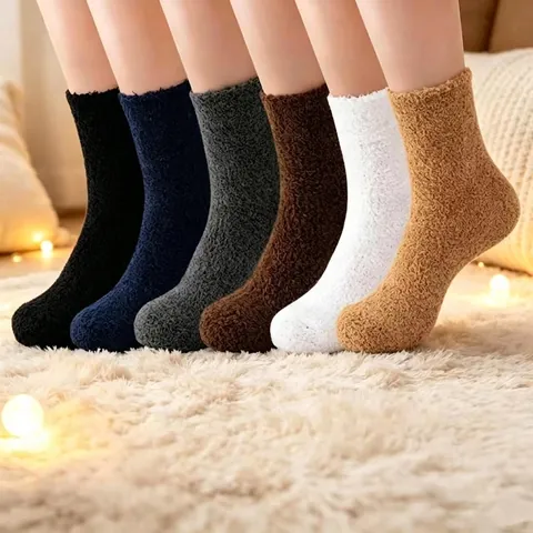 Calcetines Peludos de Vellón de Coral Cálidos de Invierno para Hombre y Mujer Suaves Gruesos Color Sólido Calcetines de Dormir