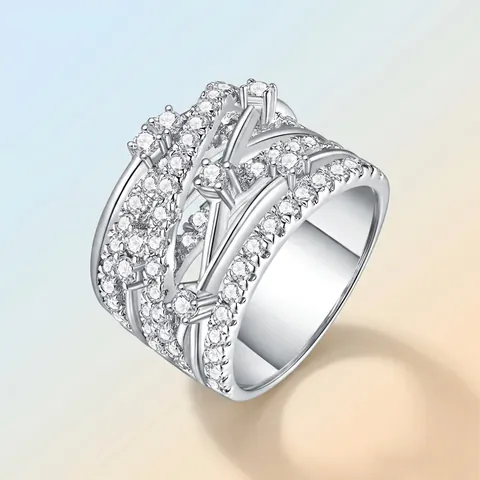 Lussuoso Anello a Fascia in Argento Sterling S925 con Moissanite Pavé Scintillante Design Avvolgente Anello Geometrico Gioielli di Lusso