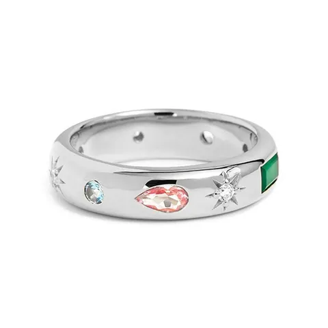Vintage 925 Sterlingsilber Ring Für Damen Geometrisch Unregelmäßig Bunter Zirkonia Gold Silber Plattiert Mode Fingerschmuck