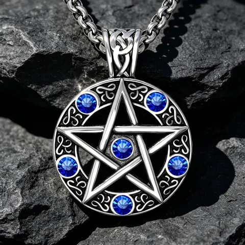 Vintage Edelstahl Pentagramm Anhänger Halskette Für Herren Damen Poliert Keltischer Knoten Stern Strass Modeschmuck