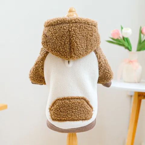 Haustier Hund Katze Herbst Winter Warmer Kapuzenpullover Lammvlies Sweatshirt Welpe Cartoon Bär Buchstaben Stickerei Jacke Zweibeinig