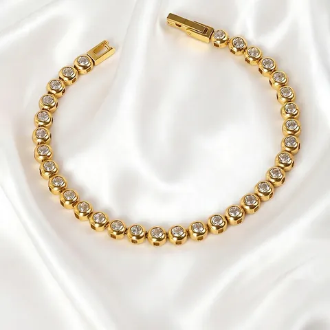 French Style Stainless Steel Round Colorful Zirconia Tennis Bracelet For Women Elegant 18K Gold Silver Plated Luxury Fashion Jewelry