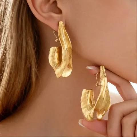 Irregular Geometric Hammered Zinc Alloy Stud Earrings For Women Individual Avant-Garde Metal Texture Gold Silver Plated Dangle Earrings Party Jewelry